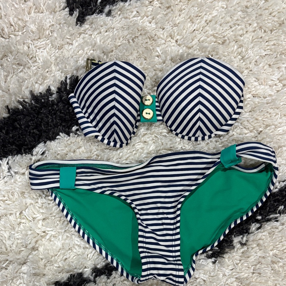 Striped Bikini with Green Accents